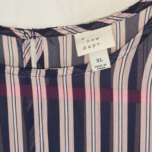 A New Day Blue Multi-Color Striped Keyhole Back Long Sleeve Blouse XL - Picture 5 of 6